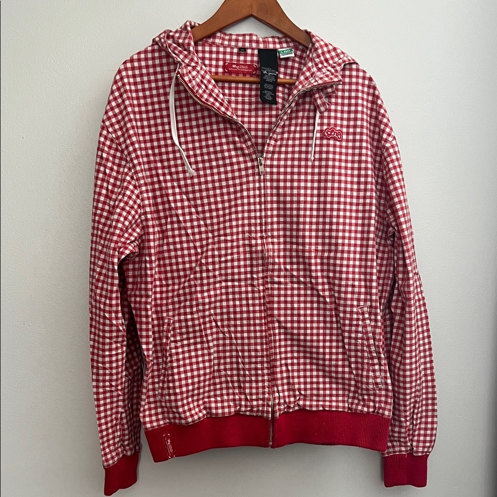 Limited Research Group Red and White Checkered Zip Hoodie, 2x